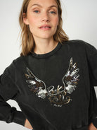 Embroidered sequin motif on grey Mos Mosh relaxed fit short jumper