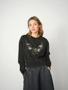 Mos Mosh Cosette grey unique sequin sweatshirt worn by model