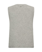 Flat lay of soft grey Mos Mosh sleeveless V-neck vest for layering