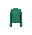 Green Mos Mosh jumper laid flat showing crew neckline and ribbed hem