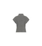 Neatly folded grey knitted vest by Mos Mosh on white background