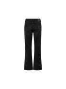 Back view of Mos Mosh flared black denim trousers styled with embroidered pockets 