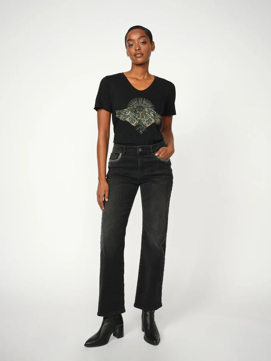 Mos Mosh Cecilia Perla black flared high waist jeans with embellished pockets