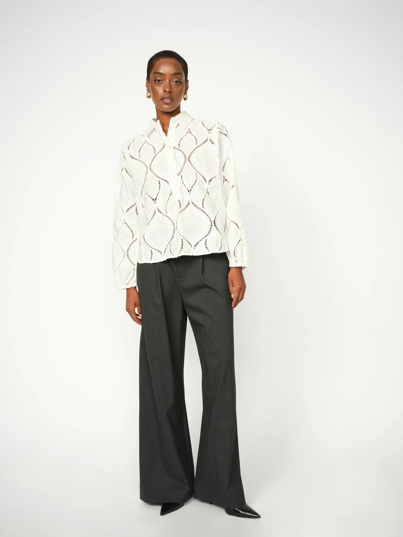 Mos Mosh Nolin Caminno cream openwork cotton shirt front view