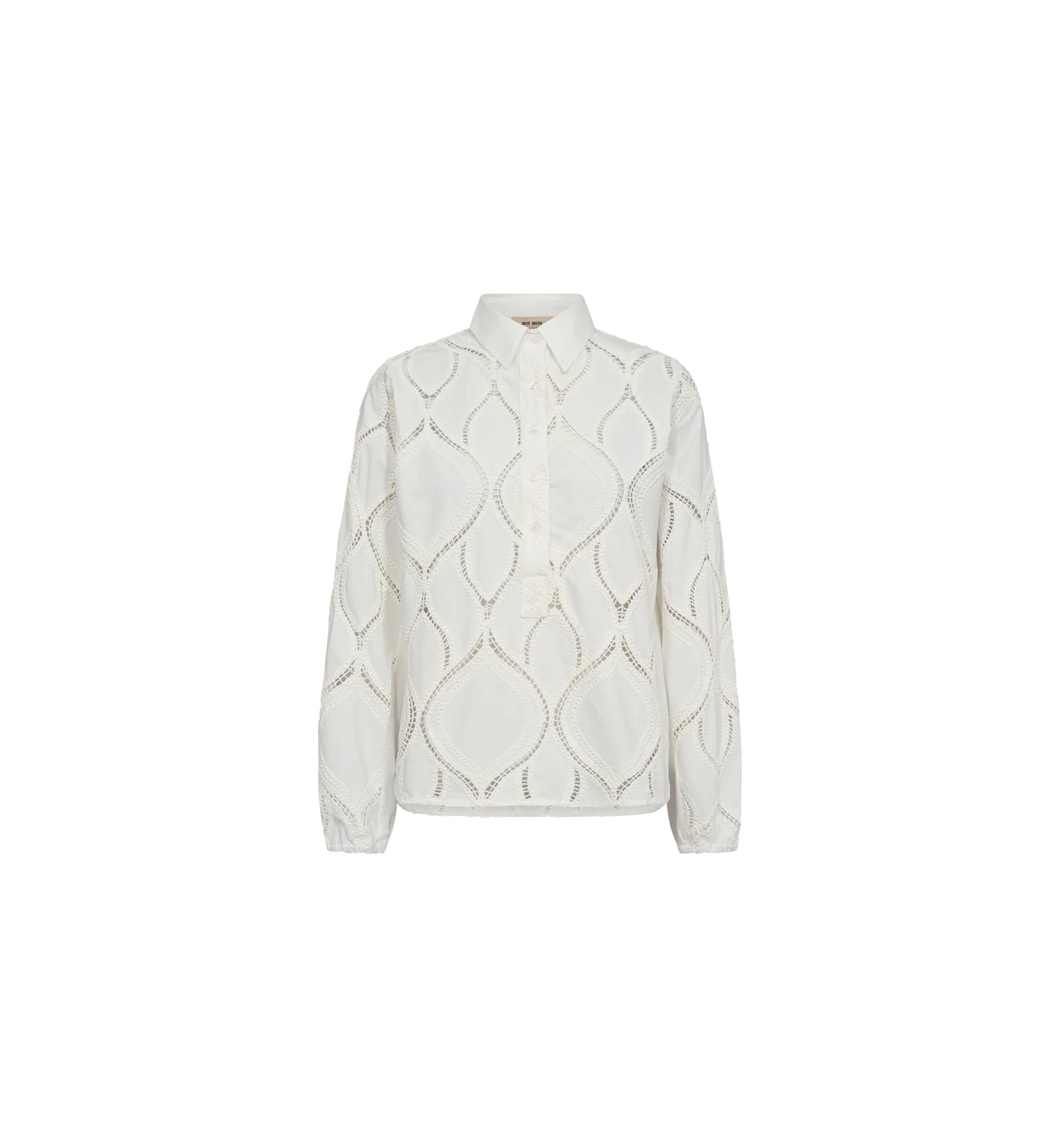 Cream cotton shirt with openwork design and classic collar