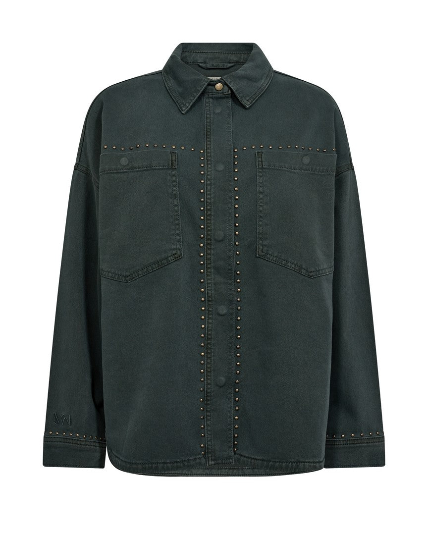 Mos Mosh green loose fit denim shirt with stud details