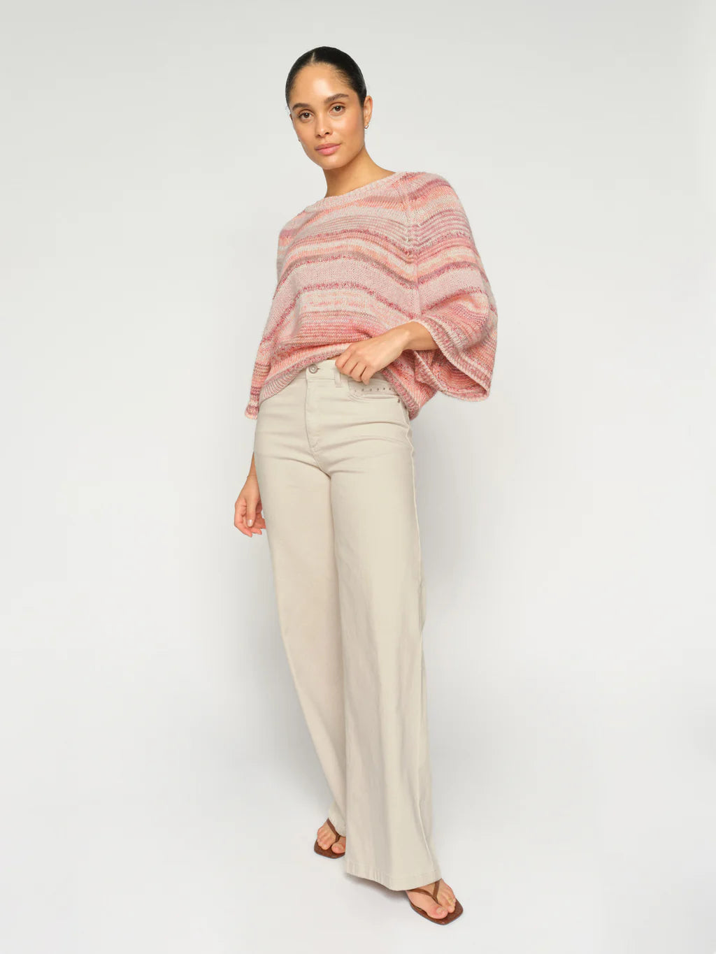 Mos Mosh Colette wide leg jeans women high waist beige denim front view