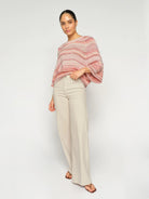 Mos Mosh Colette wide leg jeans women high waist beige denim front view