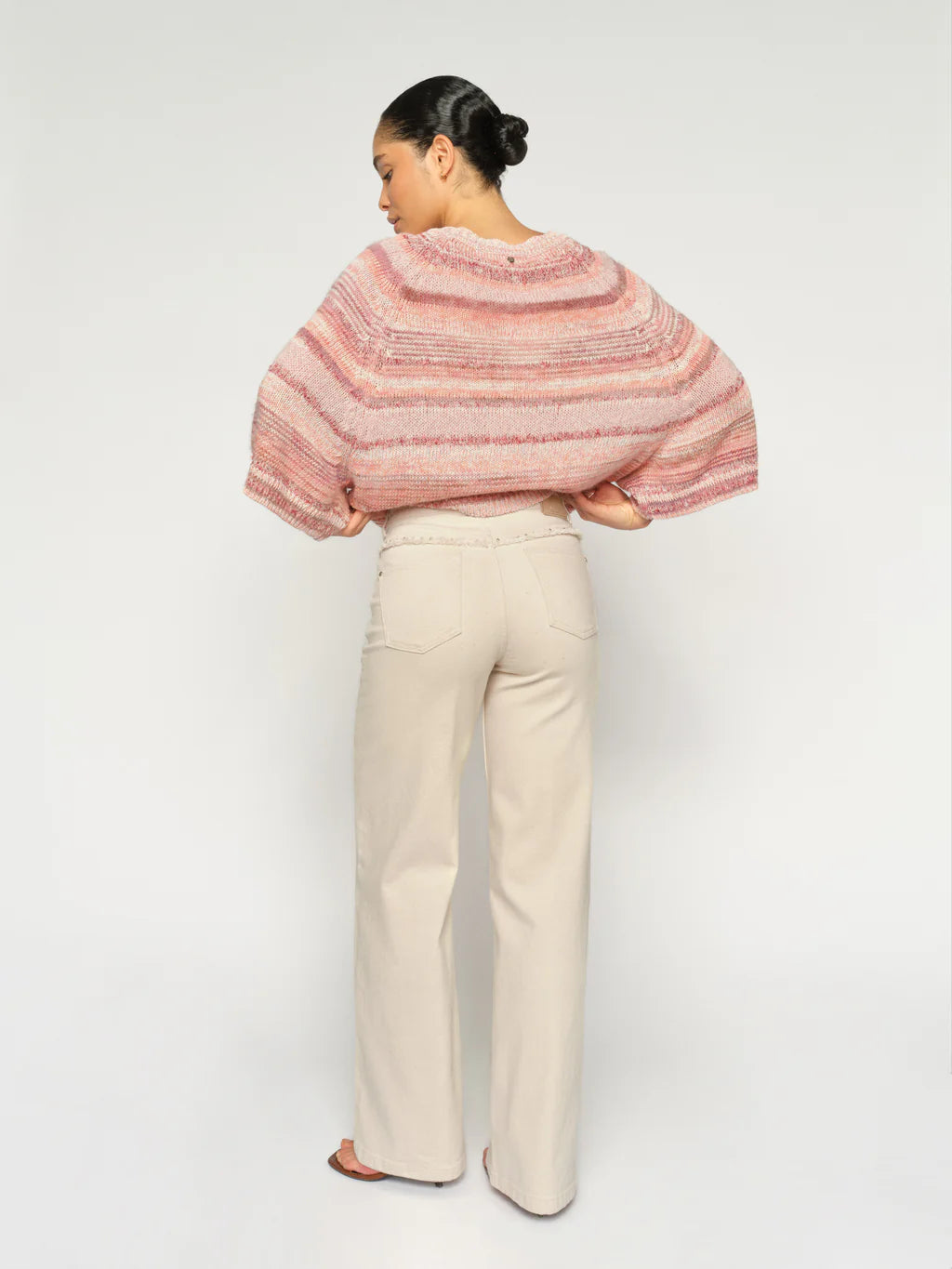 Mos Mosh Colette wide leg jeans women beige denim back view