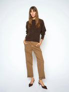 MOS MOSH Aymen Len Petrified Oak boyfriend fit trousers on model