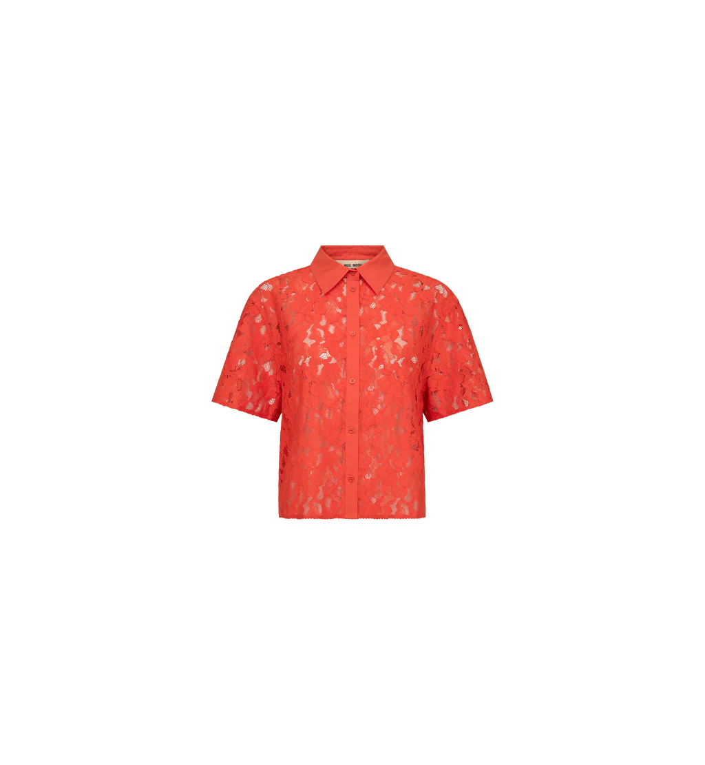 Mos Mosh Lia River lace shirt back view coral short sleeve