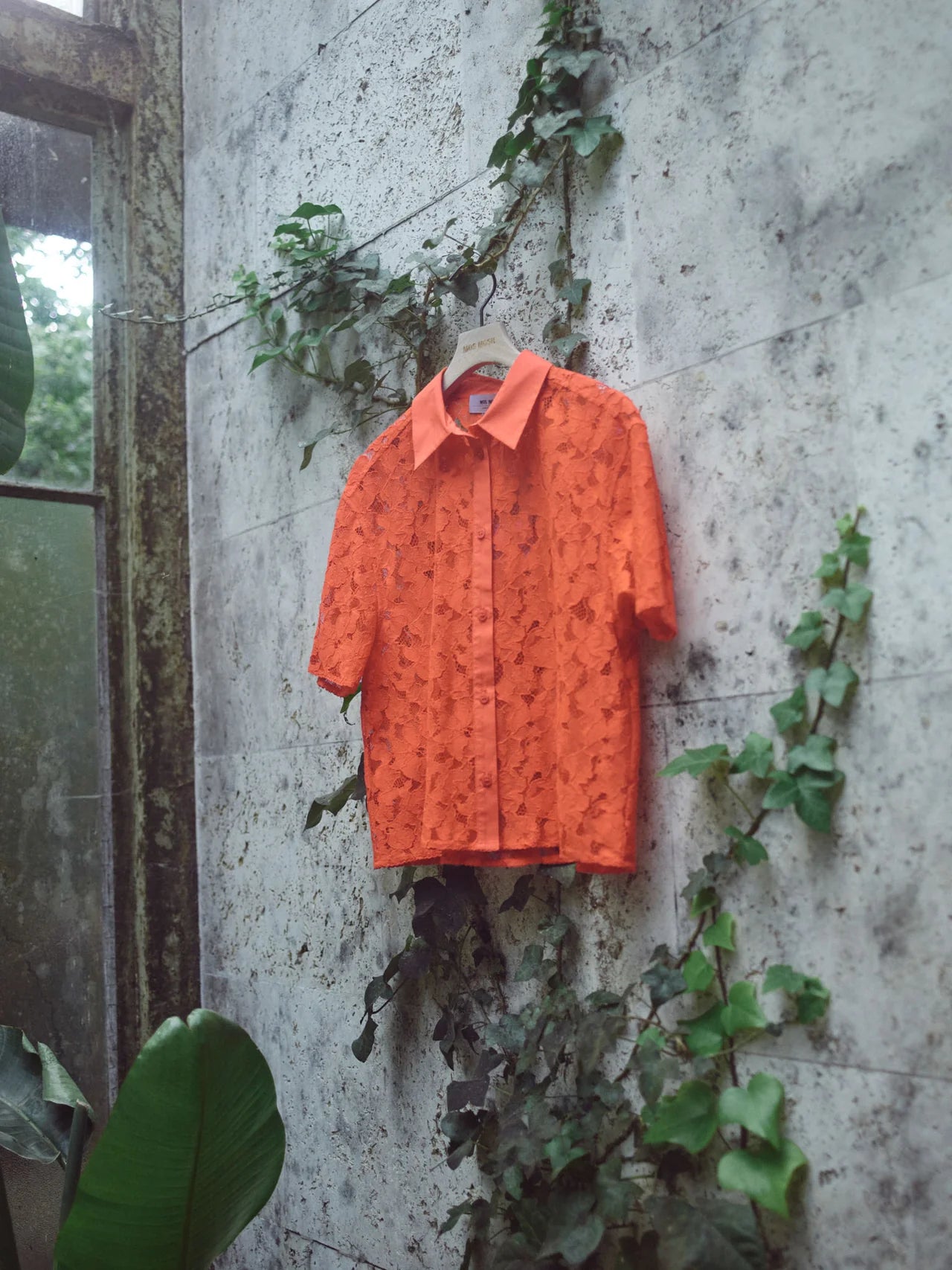 Mos Mosh Lia River lace top coral short sleeve front product