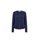 Mos Mosh Mape Alice knit cardigan navy, front view showing round neckline, button fastening and softly textured knit