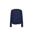 Mos Mosh Mape Alice knit cardigan navy, back view with relaxed shape and gently gathered frill hem

