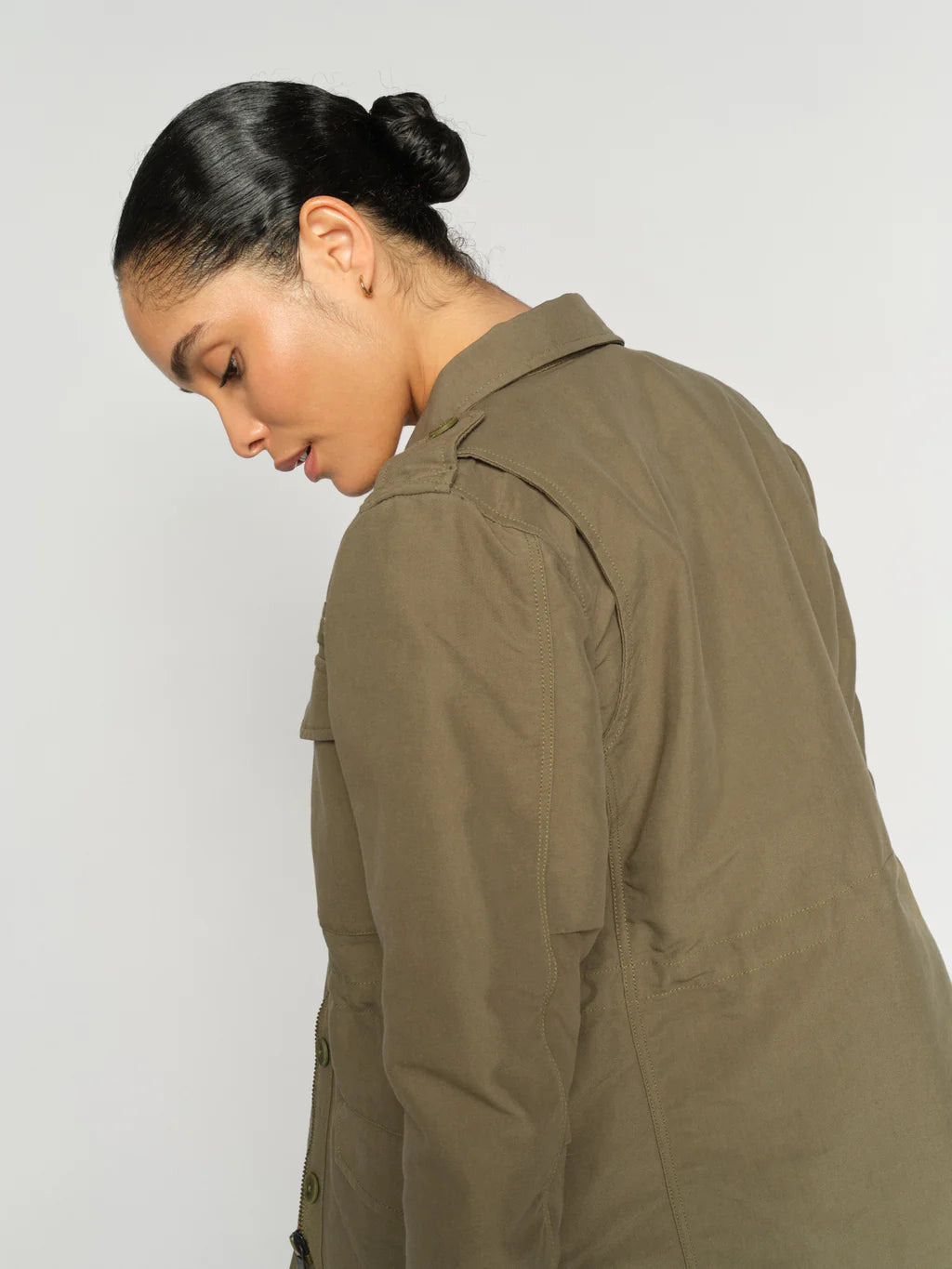 Mos Mosh Tinsley Fredric khaki jacket back view with adjustable drawstring waist