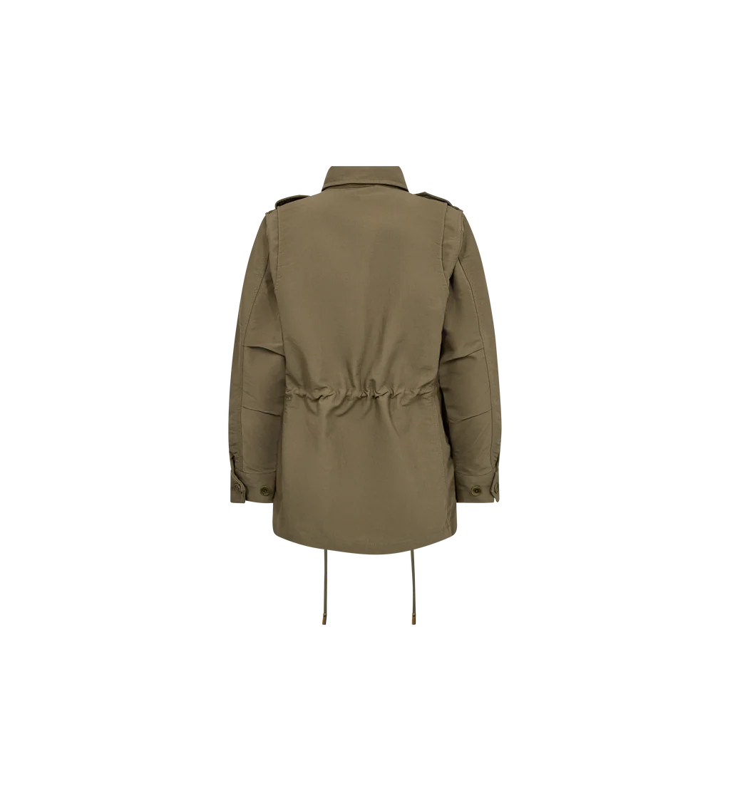 Mos Mosh Tinsley Fredric relaxed fit khaki jacket rear view with waist detail