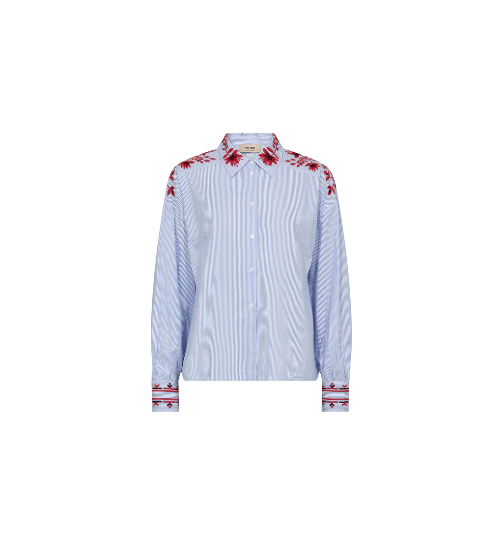 Mos Mosh Osmo embroidered stripe shirt styled with denim
