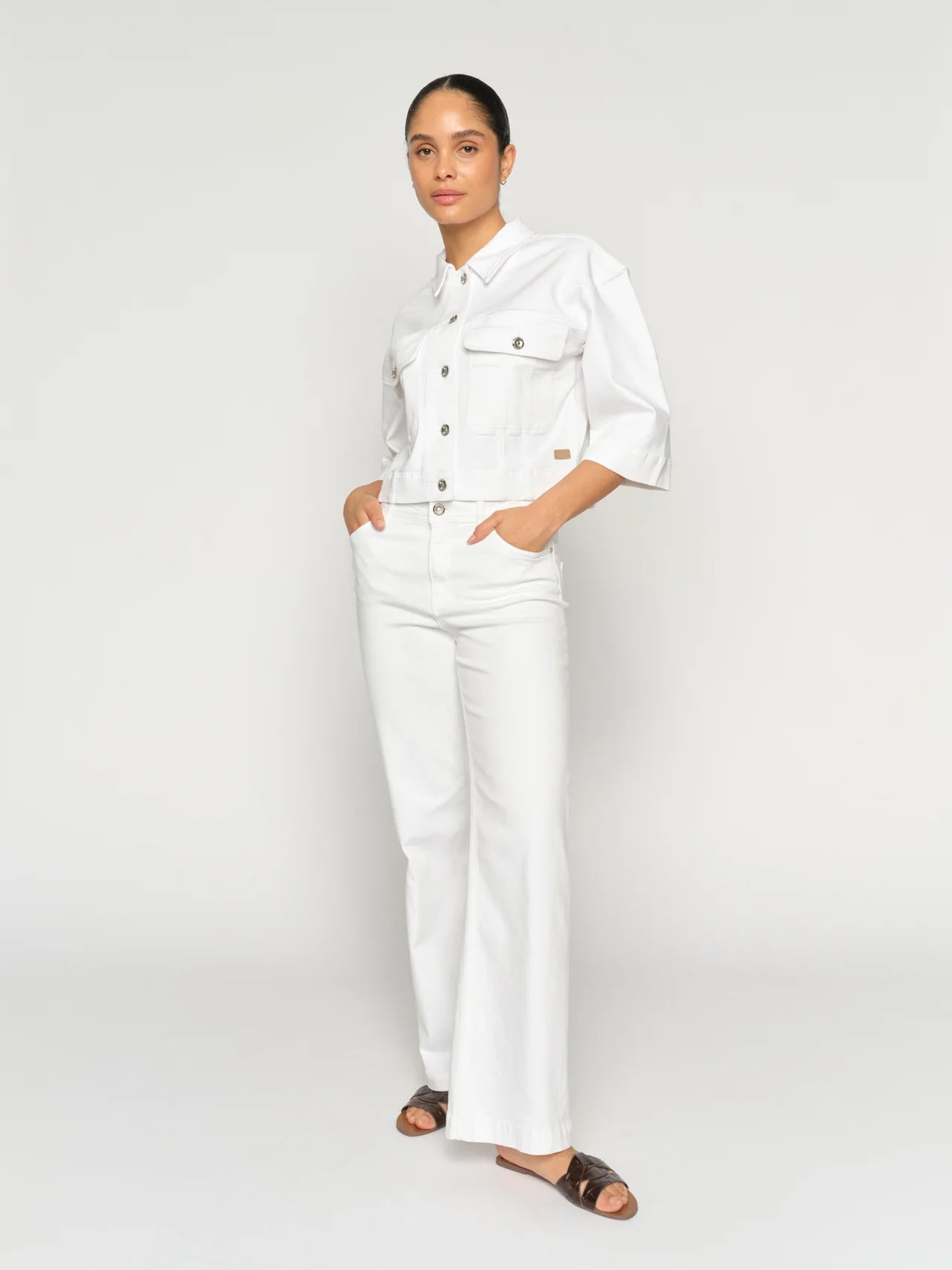 Mos Mosh Dara Deluxe wide leg white jeans front view