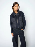 MOS MOSH Harriet Loisa navy quilted wool blend bomber jacket front view