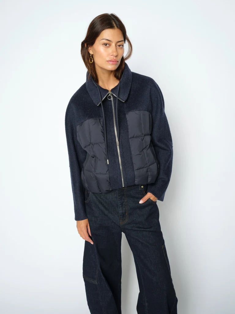 MOS MOSH Harriet Loisa navy quilted wool blend bomber jacket front view