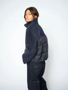 MOS MOSH Harriet Loisa navy mixed texture bomber jacket side view