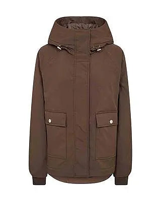 MOS MOSH Ophelia Cali Delicioso brown water-repellent hooded parka jacket front view