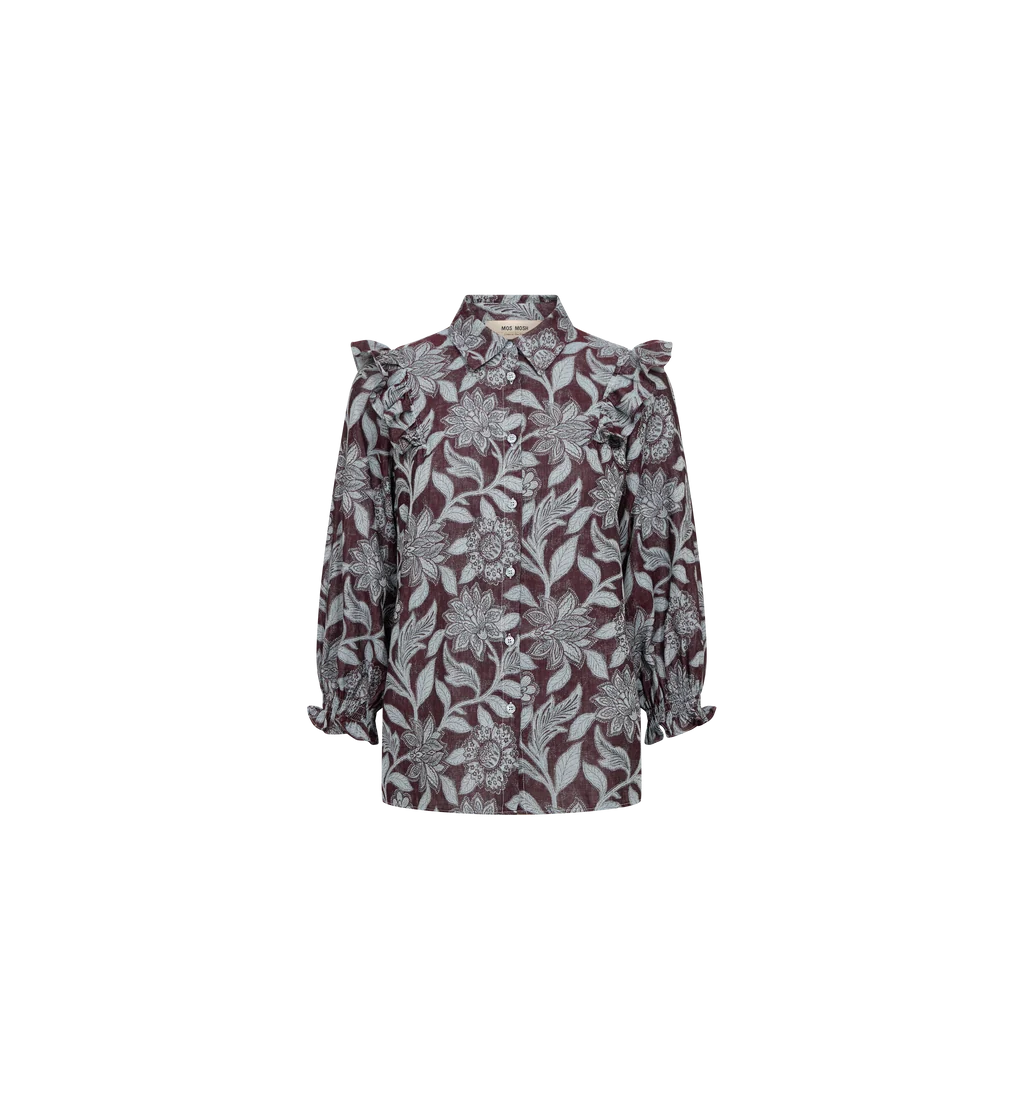 MOS MOSH Debby Visi Flip floral ruffle shirt front product view