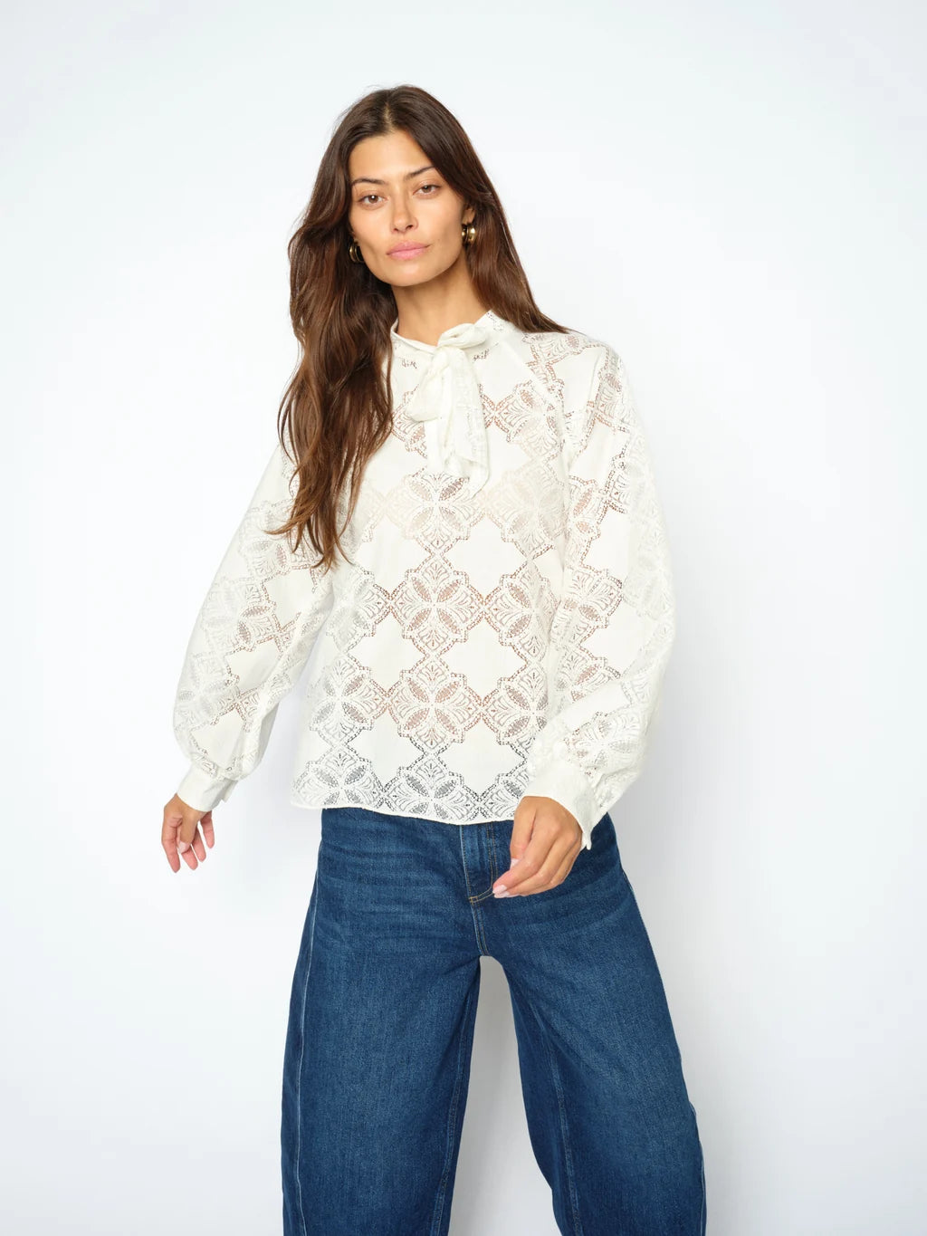 Mos Mosh Tamlyn ecru lace blouse front view on model