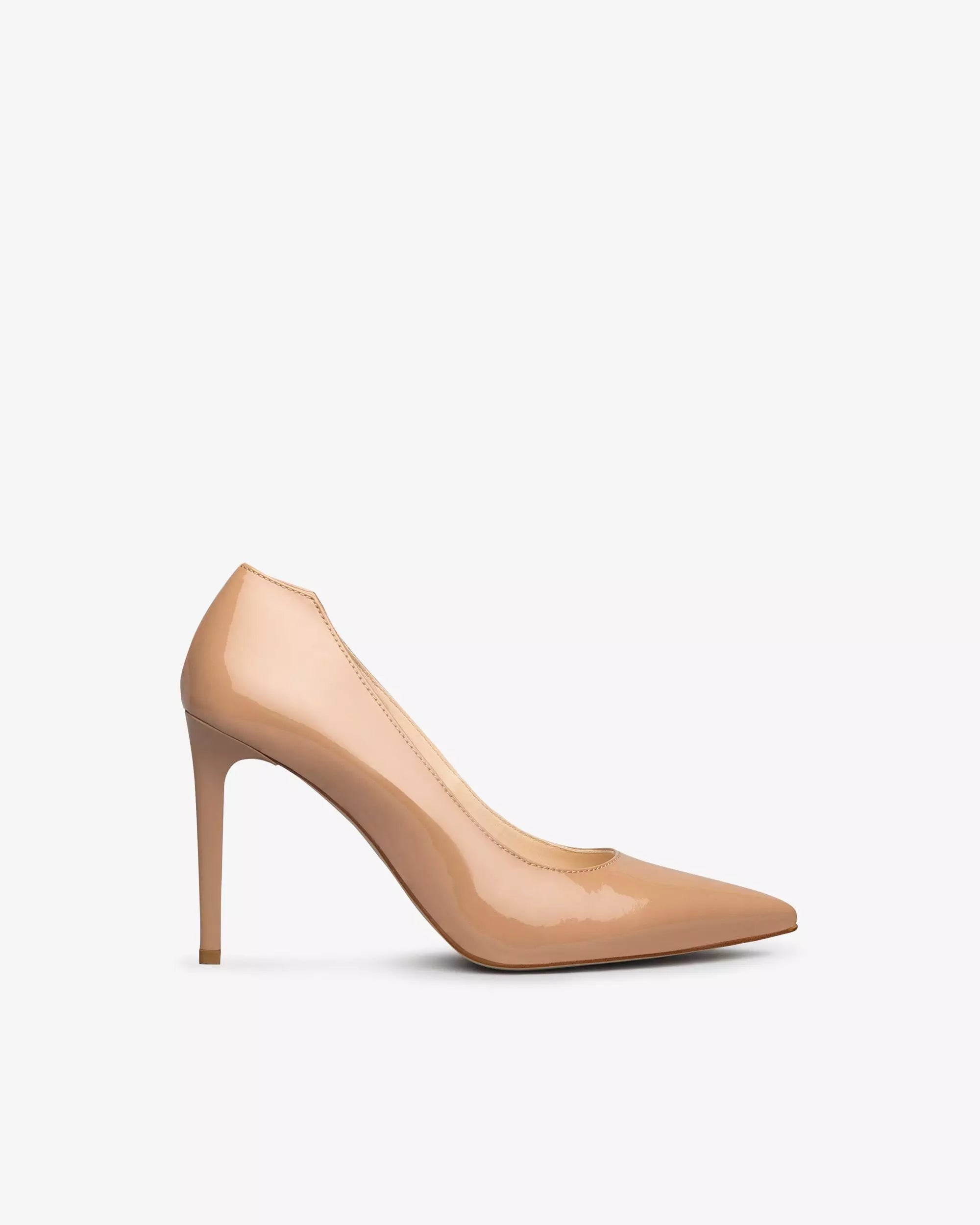 NeroGiardini nude patent pointed-toe court shoe, side profile