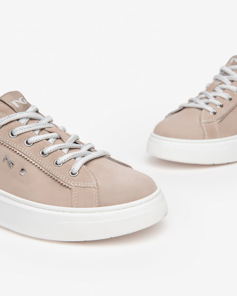 Nero Giardini Taupe Suede Leather Trainers With Round Toe
