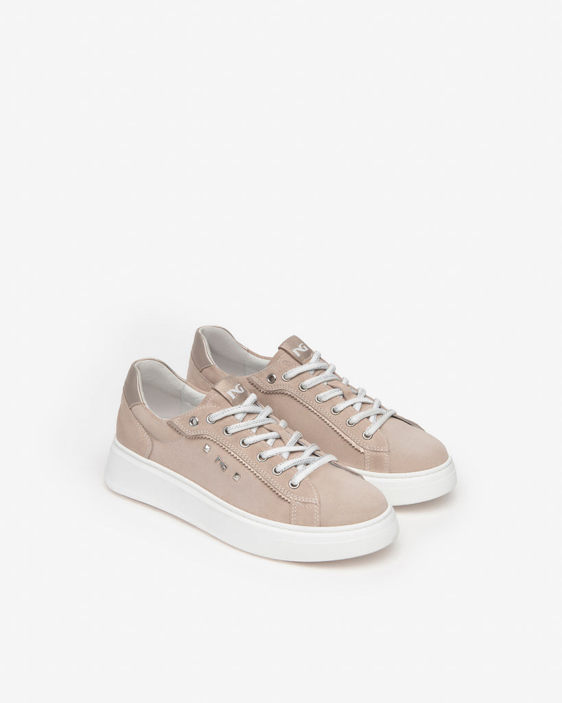 Nero Giardini Taupe Suede Leather Lace Up Trainers