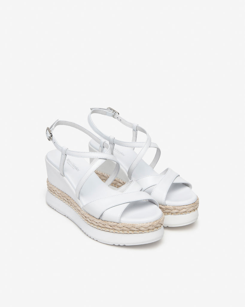 Nero Giardini Leather Strappy Wedge Sandals In White