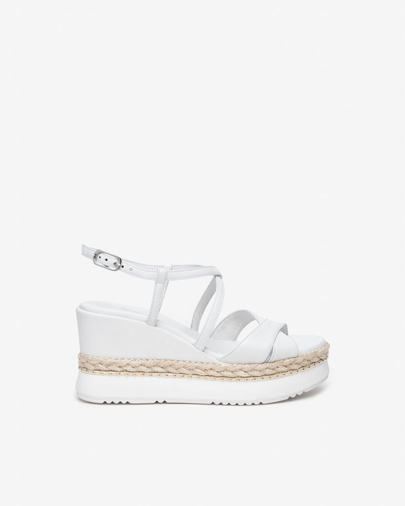 Nero Giardini White Leather Strappy Wedge Sandals