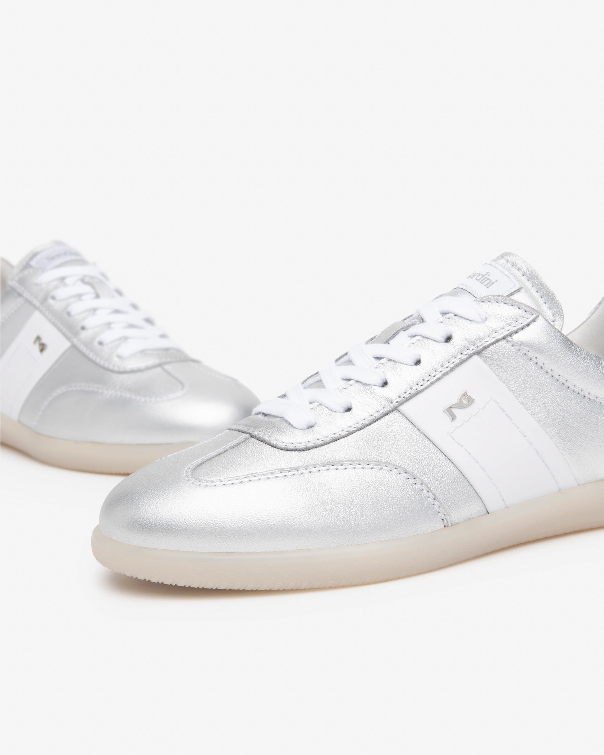 Nero Giardini Silver Leather Retro Lace Up Trainer