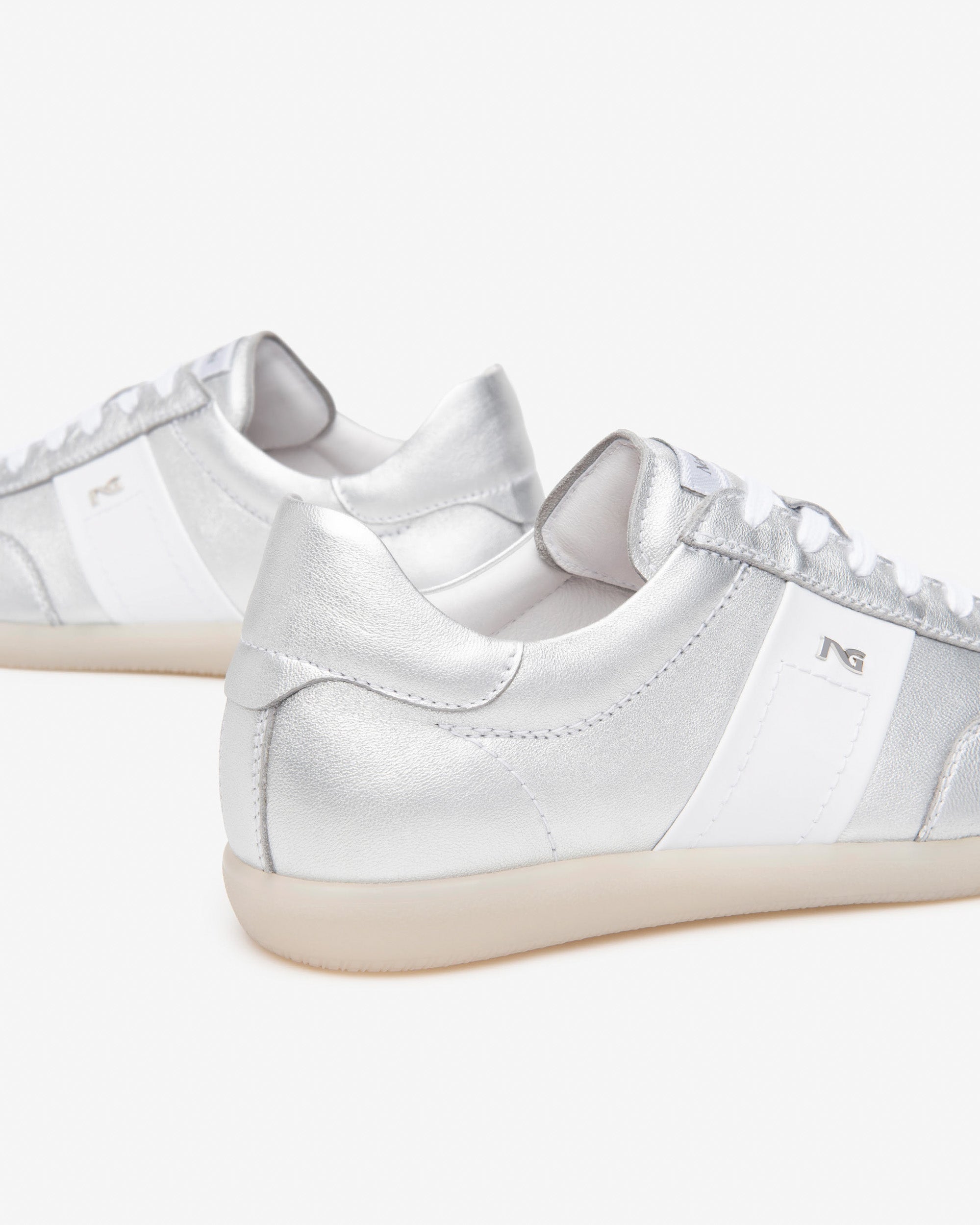 Nero Giardini Leather Sporty Retro Lace Up Trainer - Silver Heel 