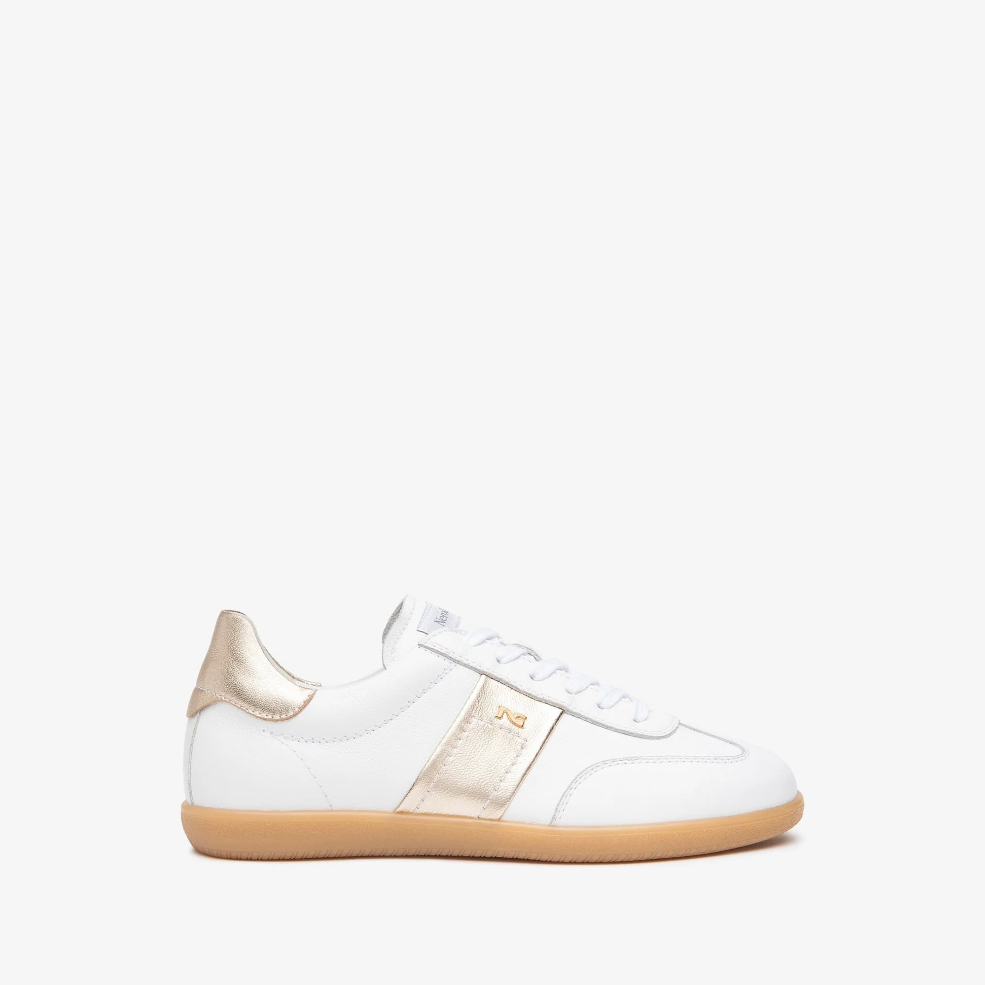 Nero Giardini White/Gold Leather Sporty Retro Lace Up Trainer