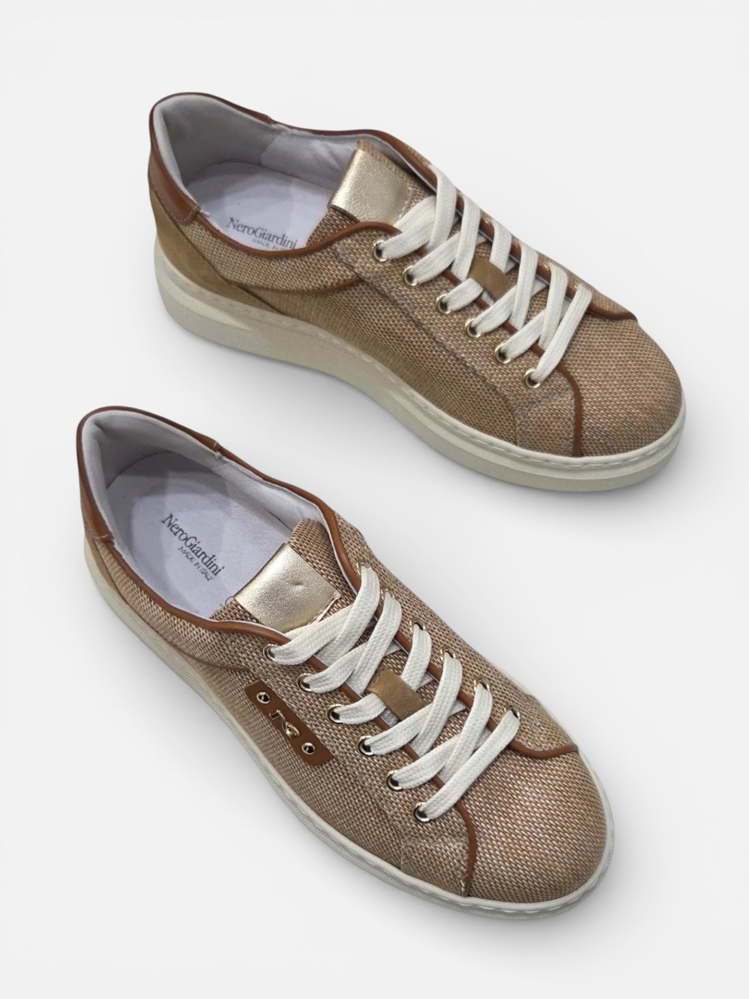 NeroGiardini raffia trainers platform sole pair view