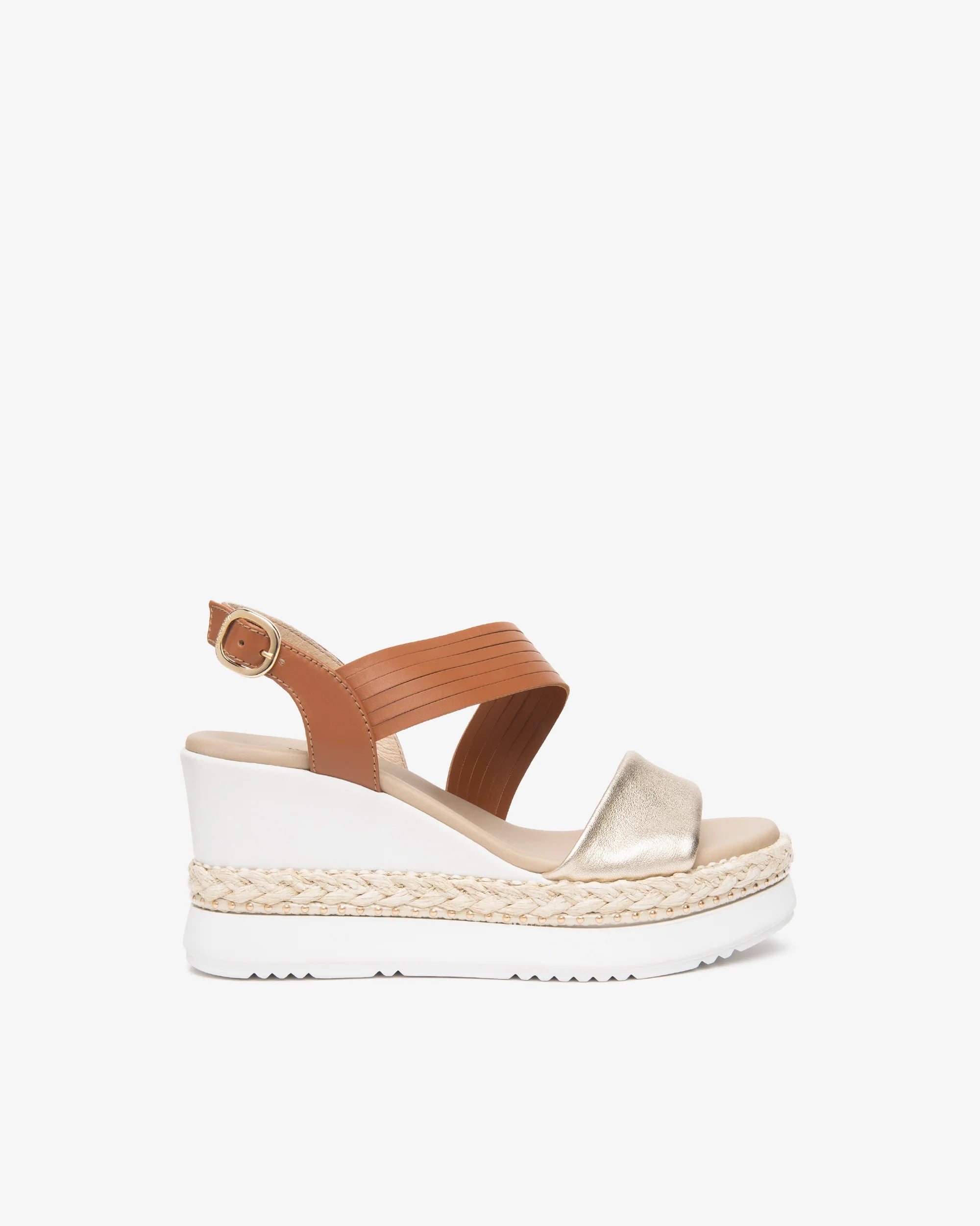 Nero Giardini strappy wedge sandals side view espadrille trim