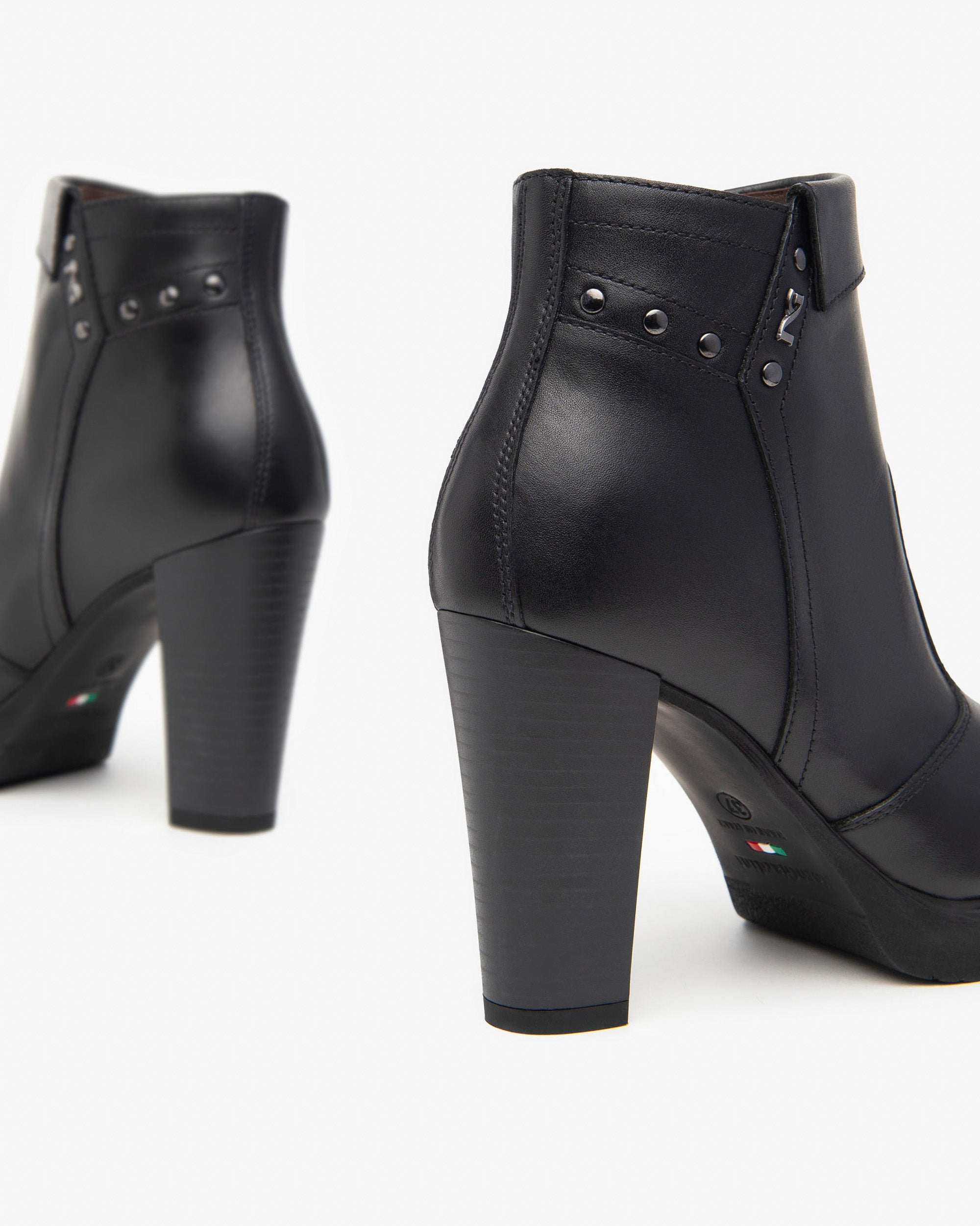 Nero Giardini Black Leather High Heel Ankle Boots With Studs