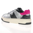 Nero Giardini Silver Leather Trainers With Pink Colour Block Heel