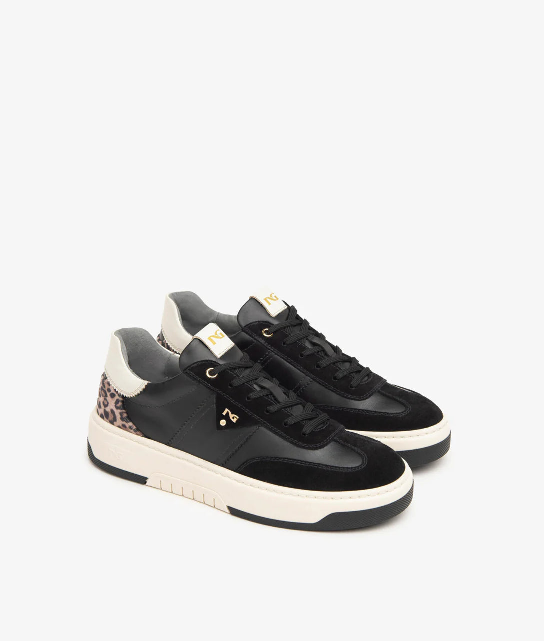 Nero Giardini Leather Trainers With Colour Block Heel In Black Leopard Print