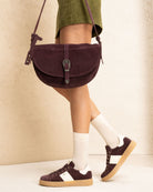 NeroGiardini casual trainers styled with socks – Burgundy colour on model