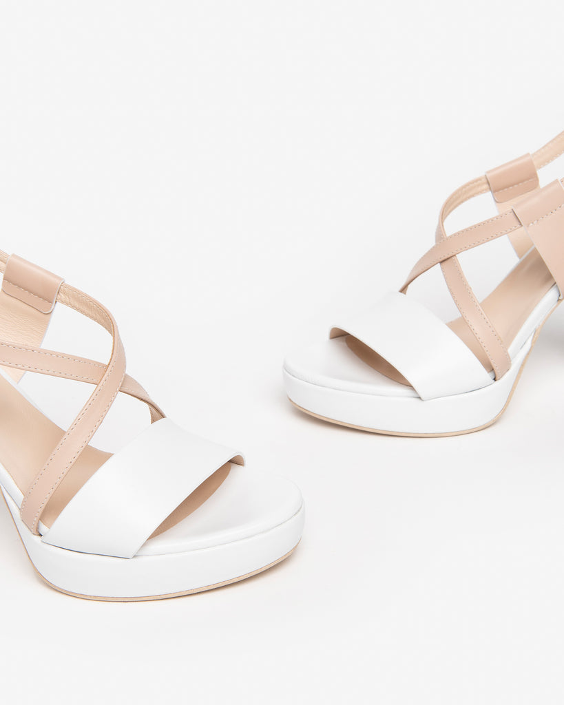 Nero Giardini White/Beige Criss Cross High Heeled Sandals 