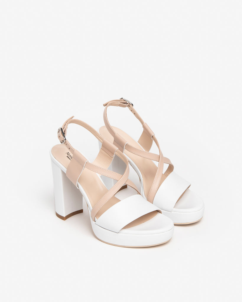 Nero Giardini White/Beige Criss Cross High Heeled Sandals