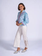 New Day Originals Beo heart print blouse ric rac trim detail blue stripe