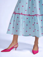 Tiered hem blue stripe midi dress heart print detail