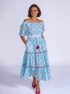 New Day Originals Michelle blue stripe midi dress pink heart print