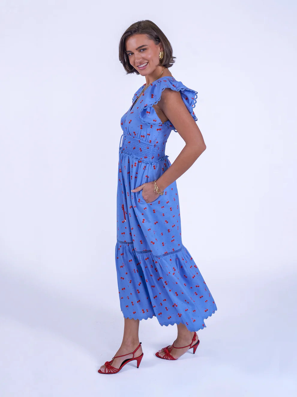 New Day Originals Misha blue cherry cotton dress side view