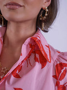 New Day Originals lobster print blouse lace collar detail close up