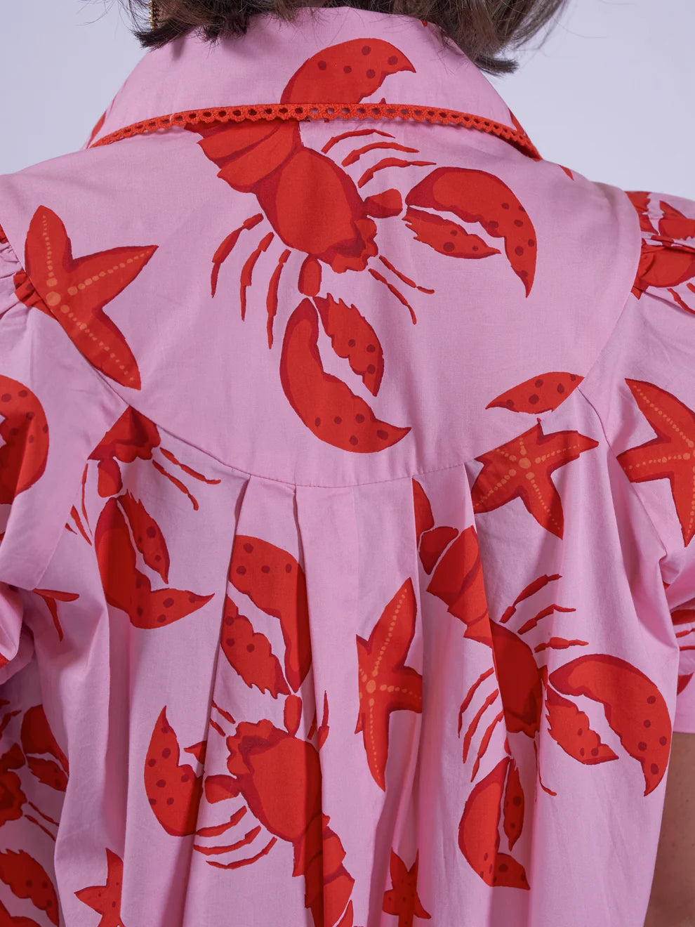 New Day Originals pink blouse lobster print back pleated detail cotton